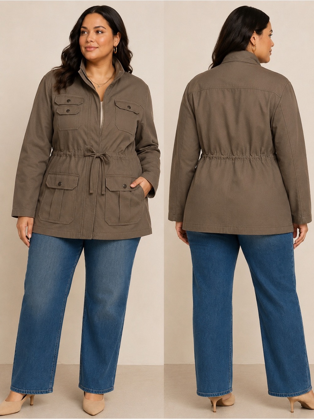 Tommy Bahama Utility Jacket with Drawstring Waist Military Cargo Coat Large